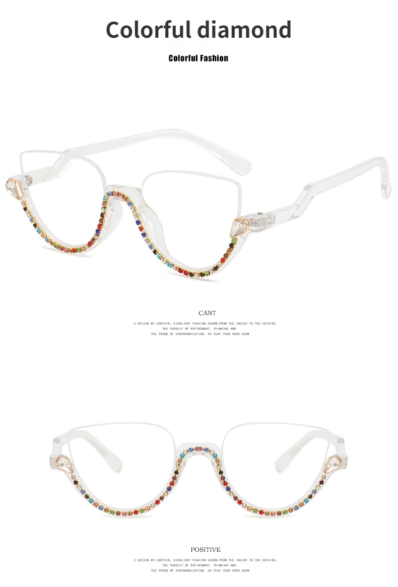 Diamant-Cat-Eye-Sonnenbrille für Damen, 2025, halbrandlose Sonnenbrille, Luxusmarke, Designer, Kristallrahmen, Strass-Brille, Oculos – Detail 10
