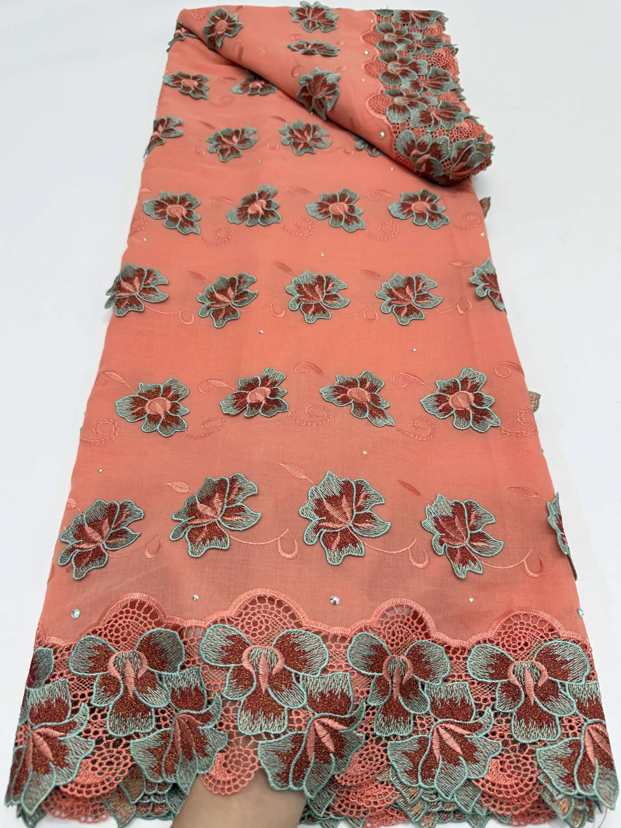 Swiss Voile Lace Fabric with 3D Flower Applique And Stones - Super Quality African Wedding Dress Sewing Material