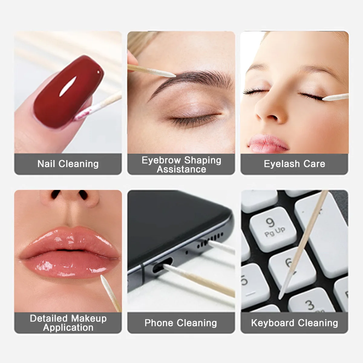 100 300 wattenstaafjes Wattenstaafjes met twee uiteinden Ultracompact ontwerp met houten handvat Wimperverlenging Lijm Reinigings- en verwijdergereedschap