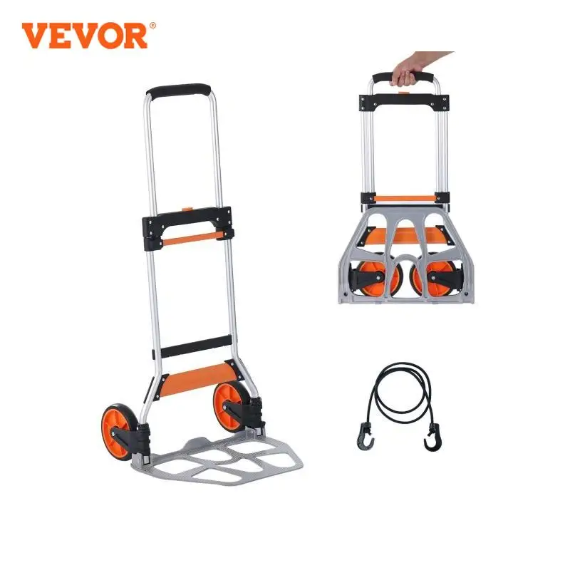 

VEVOR 176/275/309 lbs Folding Hand Truck Portable Cart Dolly with Telescoping Handle and Binding Rope for Moving Warehouse