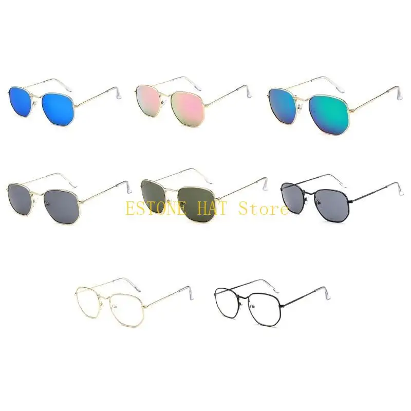 49MF Polygonal Oversized Sunglasses Metal Frame Wedding Party Photo Props Trendsetters Street Elegant Eyewear
