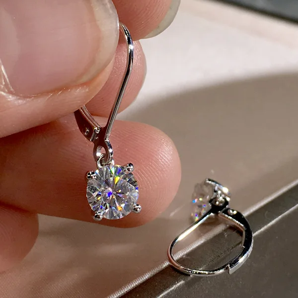 Women s S925 Sterling Silver Stud Earrings With Brilliant Mozzarella Diamond And Secure Durable Four Claw Hold Design