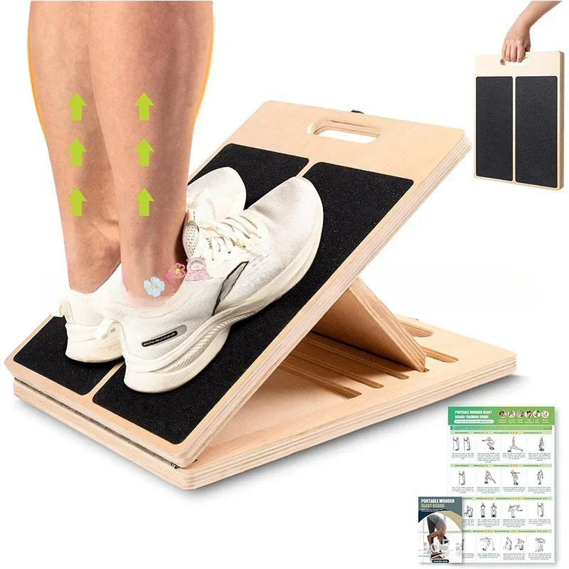 Adjustable Wooden Slant Board Calf Ankle Stretcher, Foot Incline Wedge Board Plantar Fasciitis Achilles Tendonitis Leg Relief