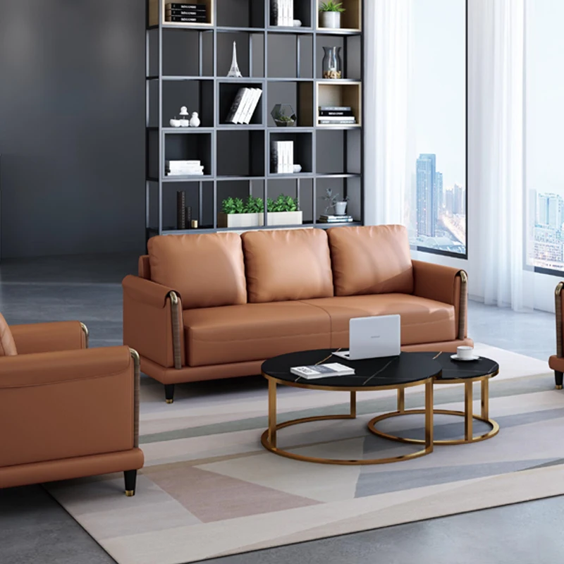 Modern Minimalist Leather Office Sofa Set Eco-friendly Modular Design for Commercial Use Metal Frame High-Density Sponge for