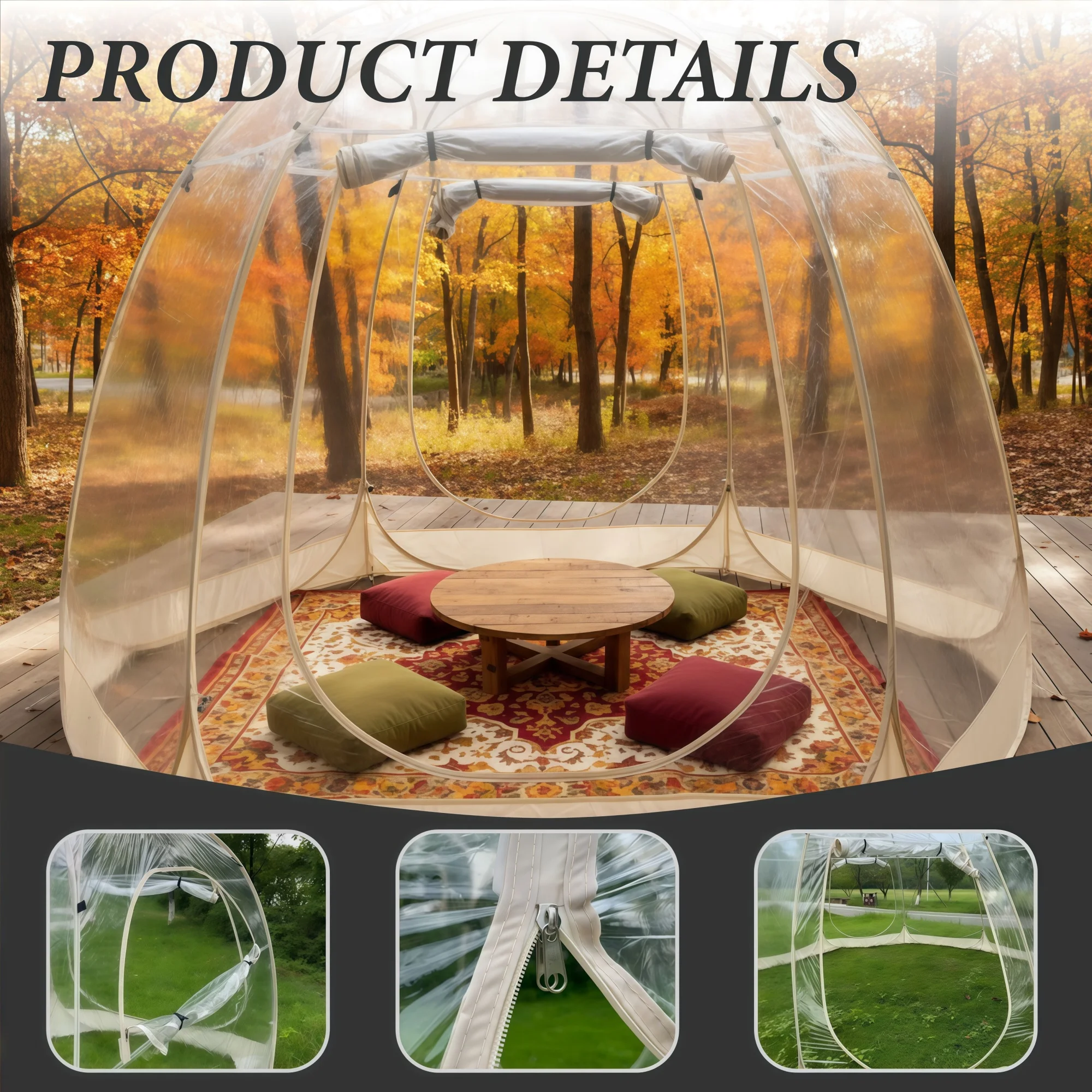 Transparent Pop‑up Bubble Dome Tent, Roomy Shelter for Small Camping Parties, Foldable Clear Tent for Backyard Recreation