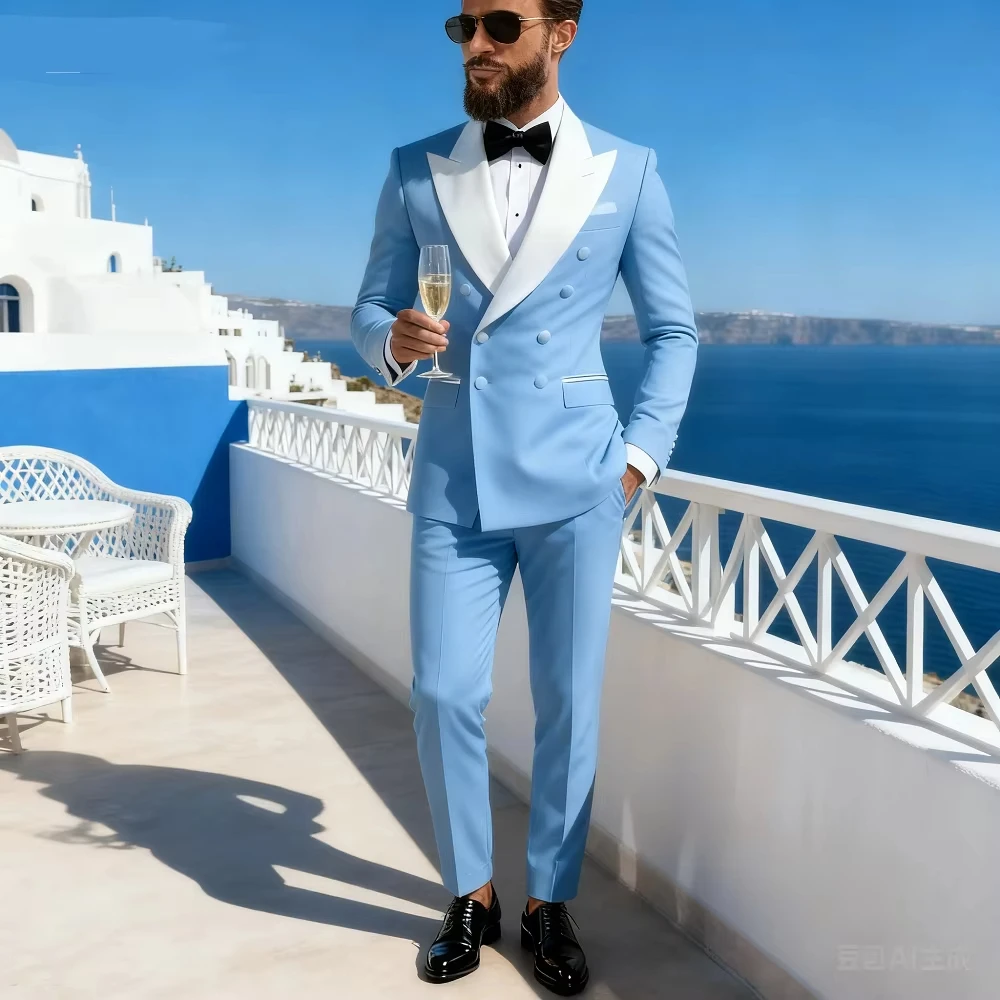 

Мужской повседневный костюм-двойка с белым пиджаком с лацканами и брюками для свадьбы, церемоний и торжеств