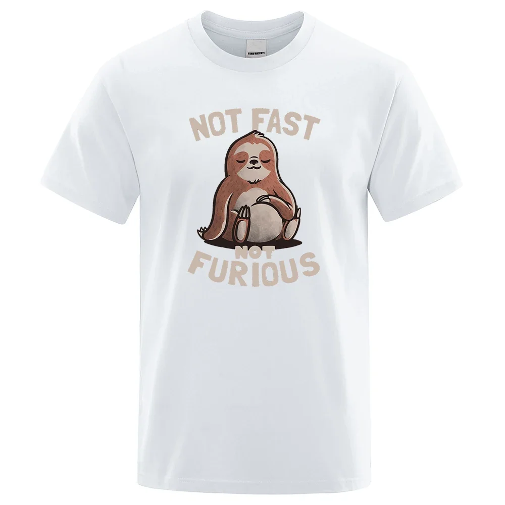 Classic Not Fast Not Furious Kawaii Sloth Printed Men's and Women's Short Sleeve T-shirt Harajuku Clothing Cotton Streetwear