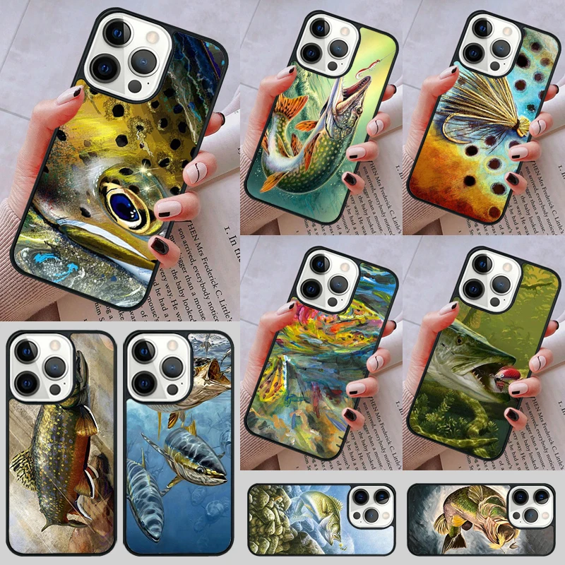 Fishing Trout Sea Fish Phone Case cover For iPhone 14 13 15 16 Pro Max Coque 12 11 Pro Max For Apple 8 PLUS 7 6S fundas