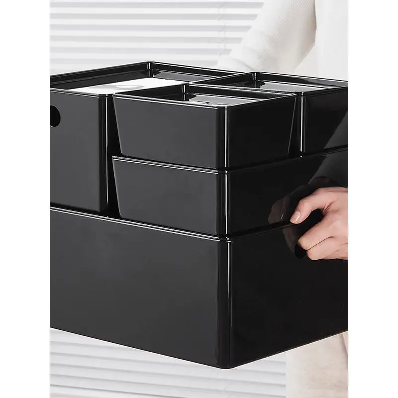 

Thickened Black Japanese Style Large Storage Box Creative White Desktop Organizer Stackable Home Arrangement Basket