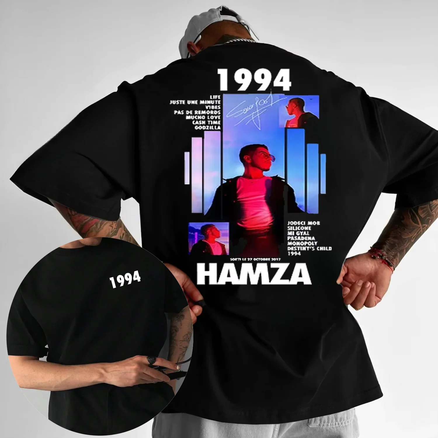 

Рэпер HAMZA 1994 Tour Album 2025 Летняя футболка с принтом из 100% чистого хлопка, мужская одежда в стиле ретро с короткими рукавами в стиле хип-хоп Y2k
