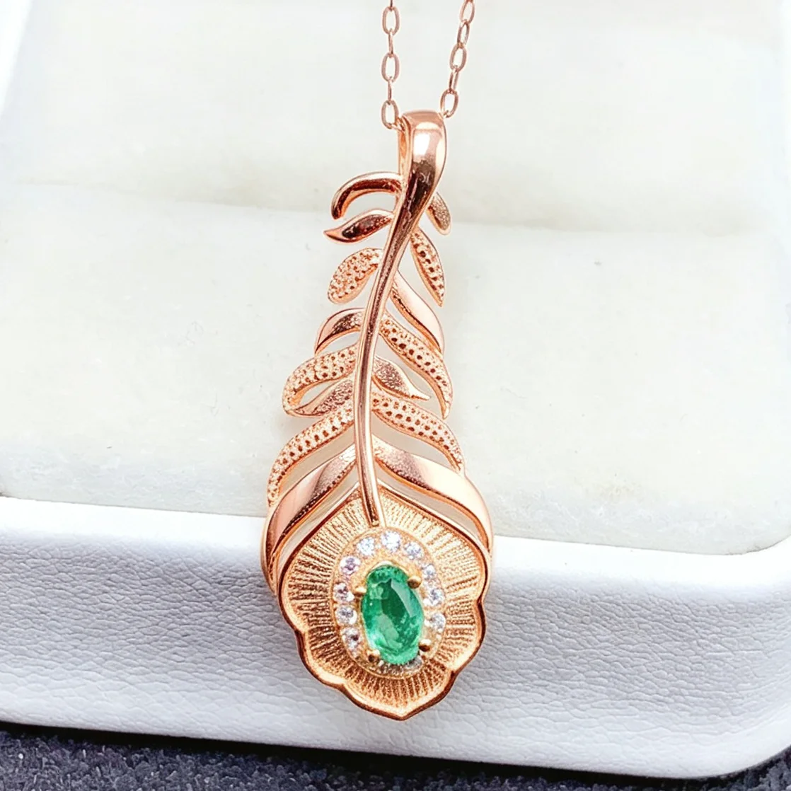 925 Silver Natural Colombian Emerald Pendant with Certificate 5x3mm Genuine Emerald Necklace Pendant Gold Plated Silver Jewelry