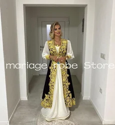 Velvet Two Pieces Caftan Arabic Evening Formal Dresses Gold Applique customsized Traditional Albanian Kosovo Prom Gown Outfit