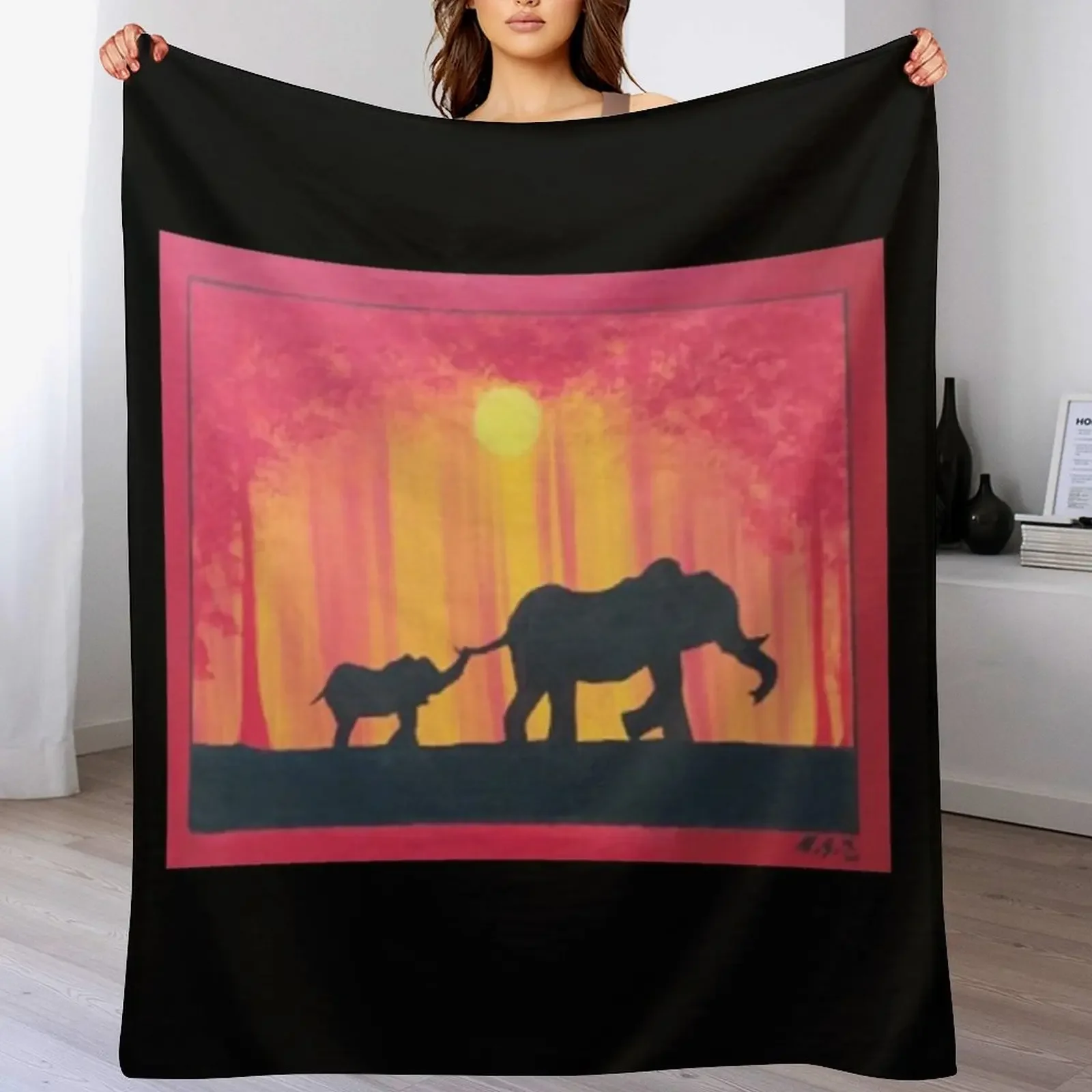 

Mother elephant and her baby Throw Blanket Winter beds Sofa Quilt Flannel Furrys Blankets