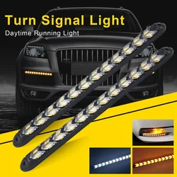 2Pcs Led Car Daytime Running Light Strip 12V Waterproof Sequential Flexible Yellow Arrow FlowTurn Signal Safety Warning Light