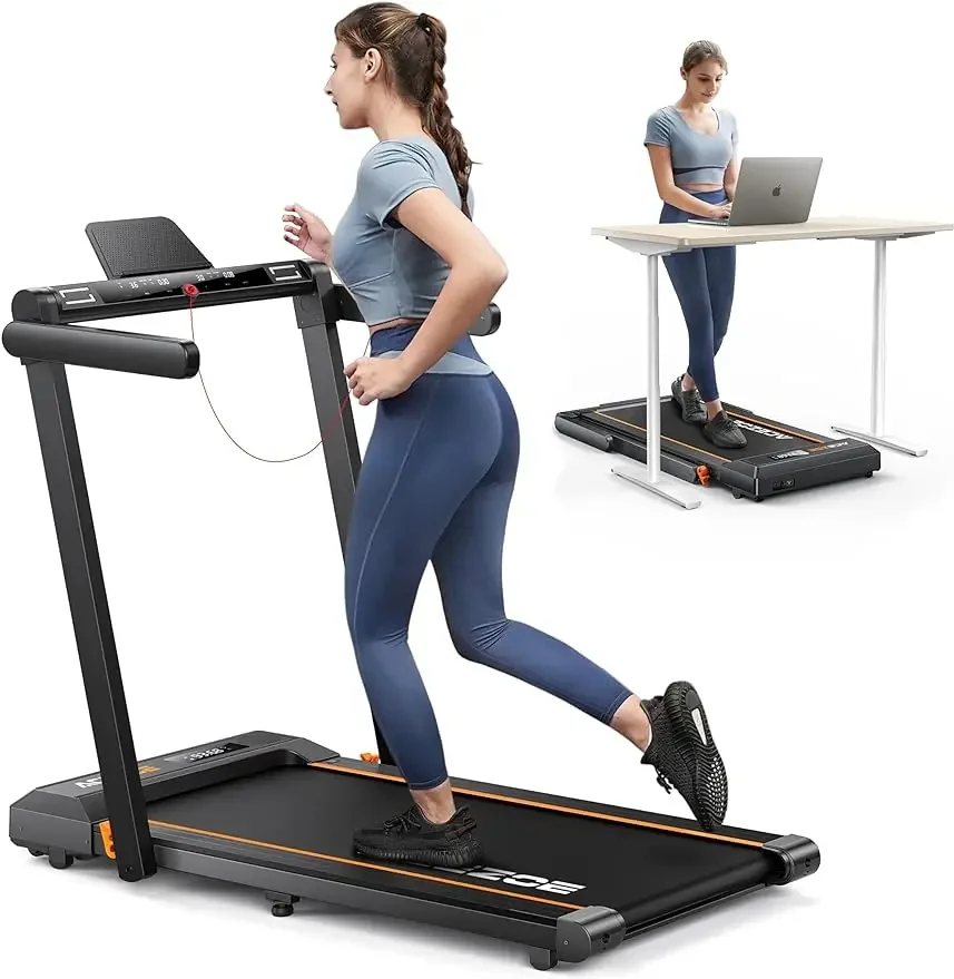 2 in 1 Foldable Treadmill for Home, Under Desk Treadmill with 12 HIIT Modes