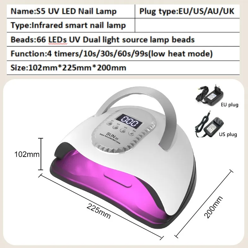 MAX lampa UV do paznokci na żel do Manicure polski suszarka z dużym LCD Touch 66LEDS suszarka inteligentne paznokcie Sun S5