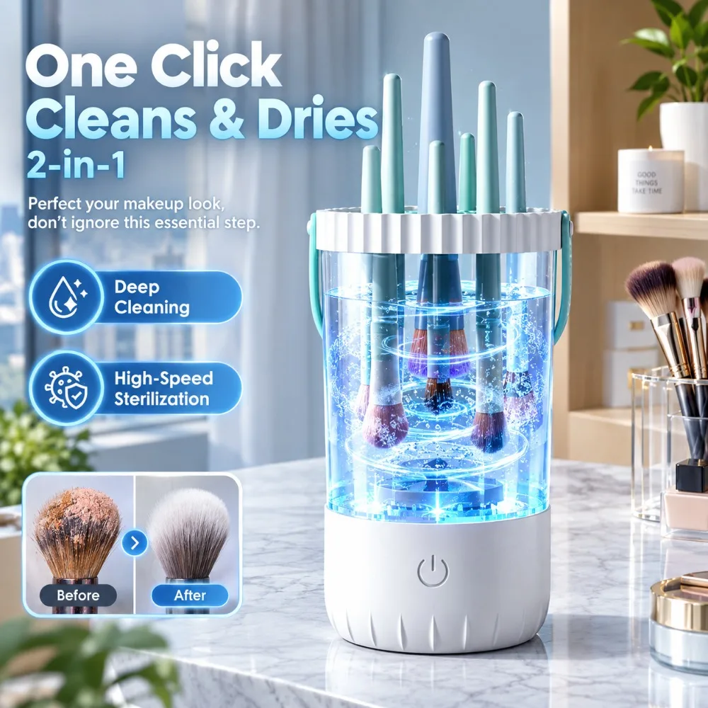 2 IN 1 Automatic Makeup Brush Cleaner & Dryer, Deep Cleaning & Disinfection Portable USB Electric Makeup Brush Storage Home Dorm