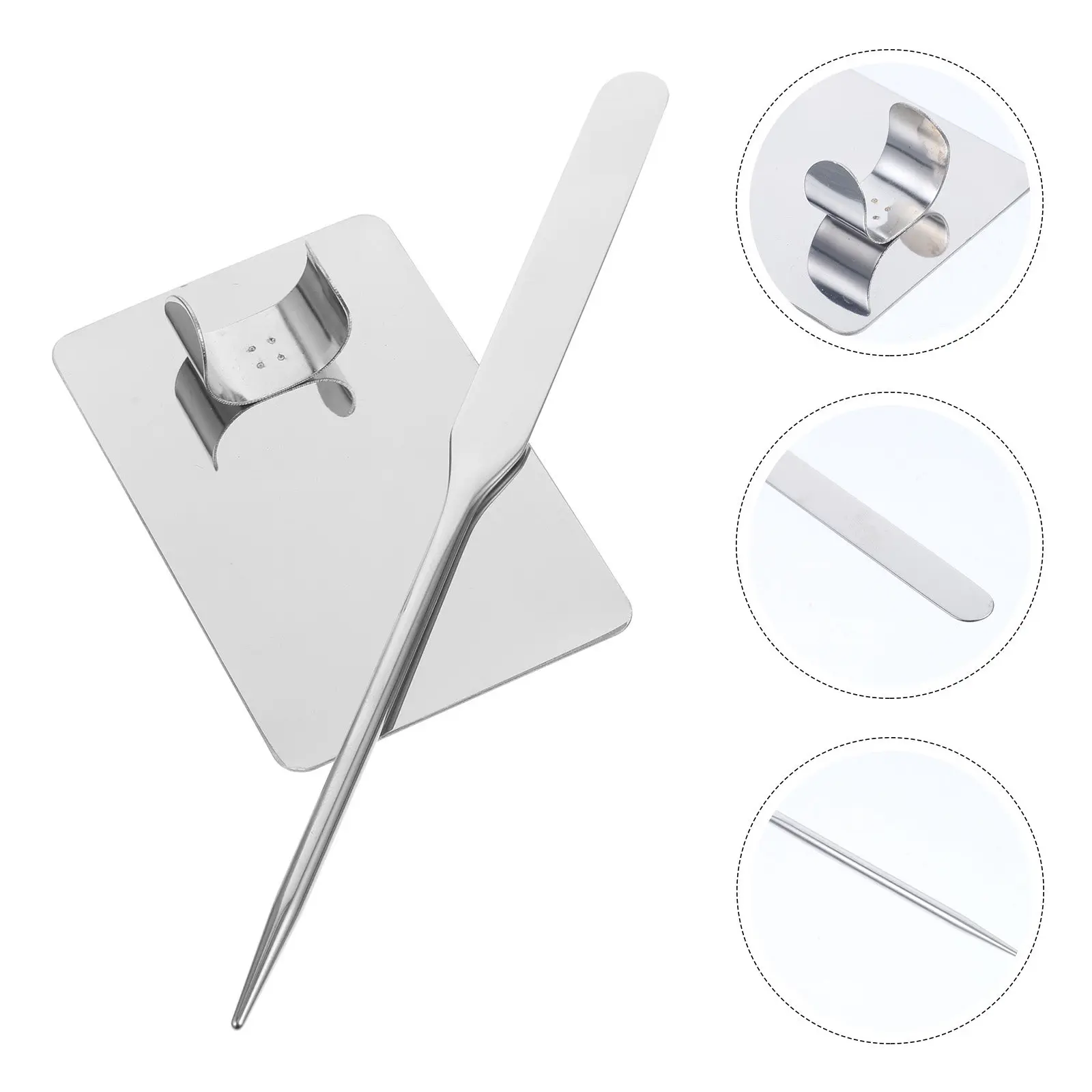 1Set Makeup Mixing Palette Stainless Steel Smooth Flat Ring Palette Spatula Tool for Pigment Nail Color Foundation