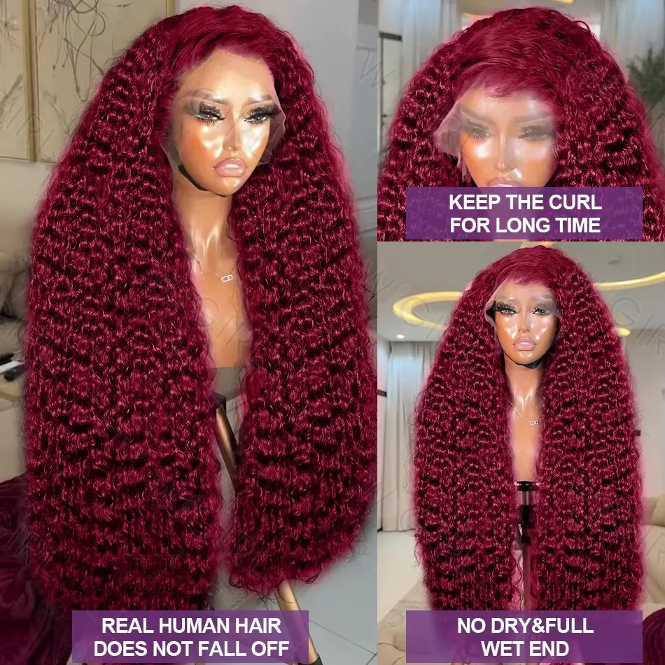 Wigirl 30 32 Inch 99J Burgundy Curly 13x4 Lace Front Wigs Remy Deep Wave 13x6 HD Transparent Lace Frontal Wig For Women