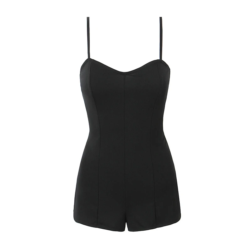 

YENKYE Summer Women Sexy Sling Knit Jumpsuit Y2K Slim Fit Short Romper Black Playsuit