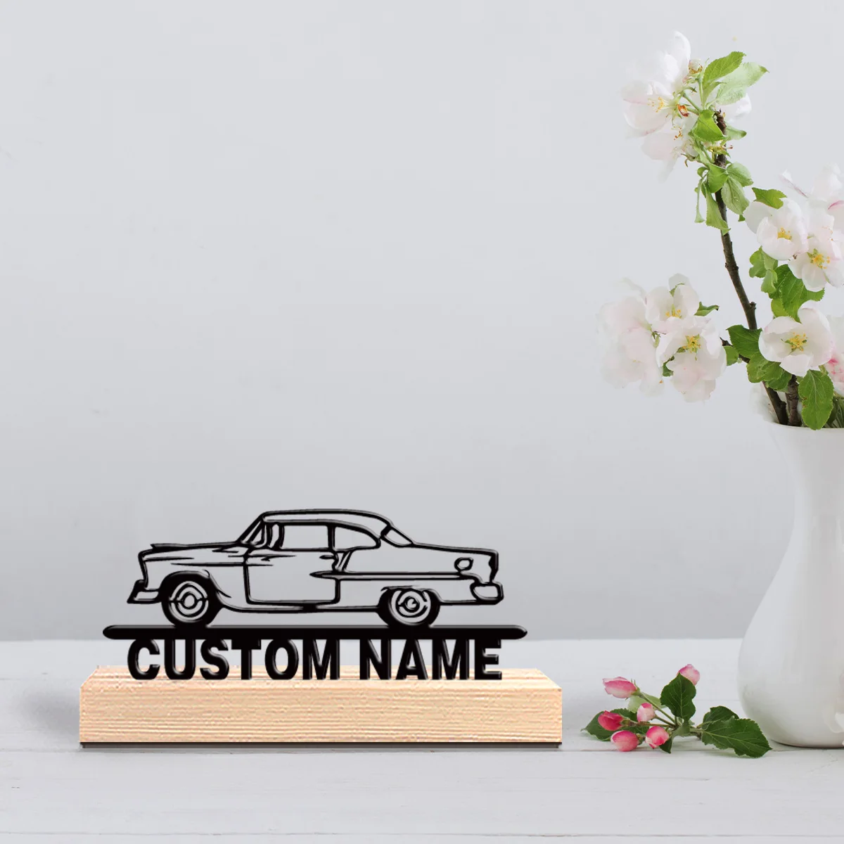 1pc Stylish Personalized Custom Old style sedan Metal Art With Wooden Base Tabletop Decoration Cow, Pig, Sheep Tabletop Decor w