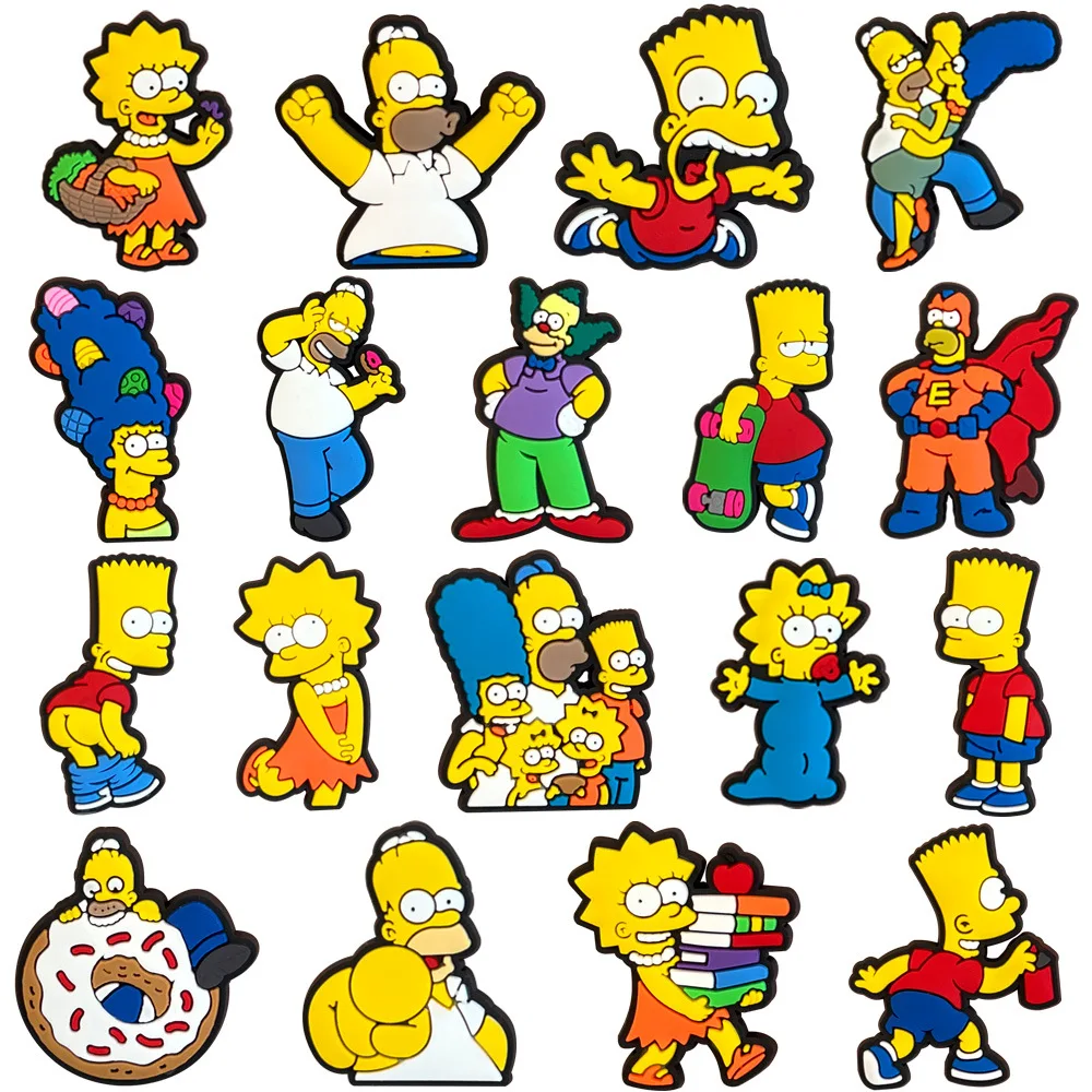 9-16pcs Hot toys Kawaii Simpson Shoe Charms For Slides Sandals, PVC Shoe Decorations Accessories For Christmas Gift Party Favor image 2