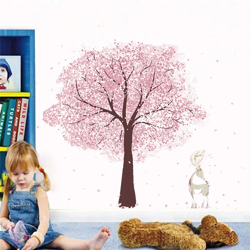 Blooming Cherry Tree Wall Sticker For Shop Office Kids Room Bedroom Home Decoration Diy Pastoral Mural Art PVC Wall Decal