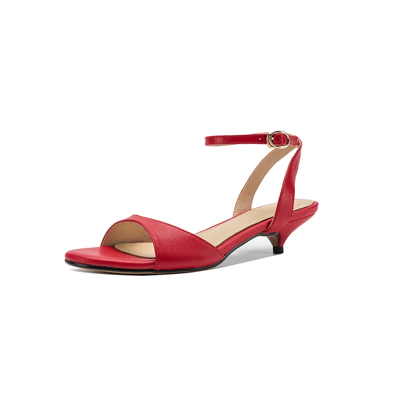 2026 New Size 35-43 Full Genuine Leather Sandals Women Shoes Mid Heels Brand Fashion Summer Sandals Ladies Party Wedding Shoes