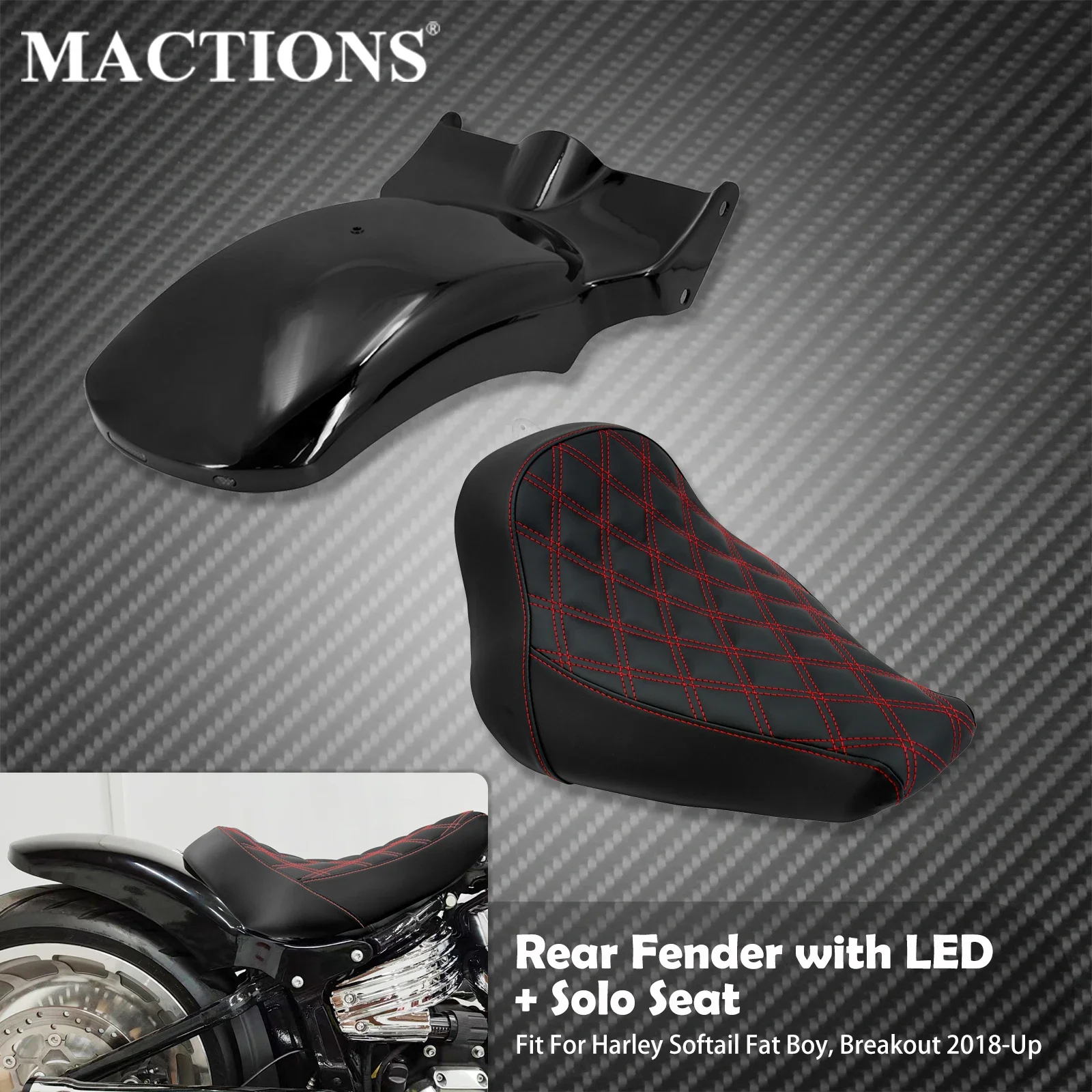 Motorfiets achterspatbord spatbordkap met knipperlicht LED-verlichting en solozadel voor Harley Softail Fat Boy Breakout 2018-2023