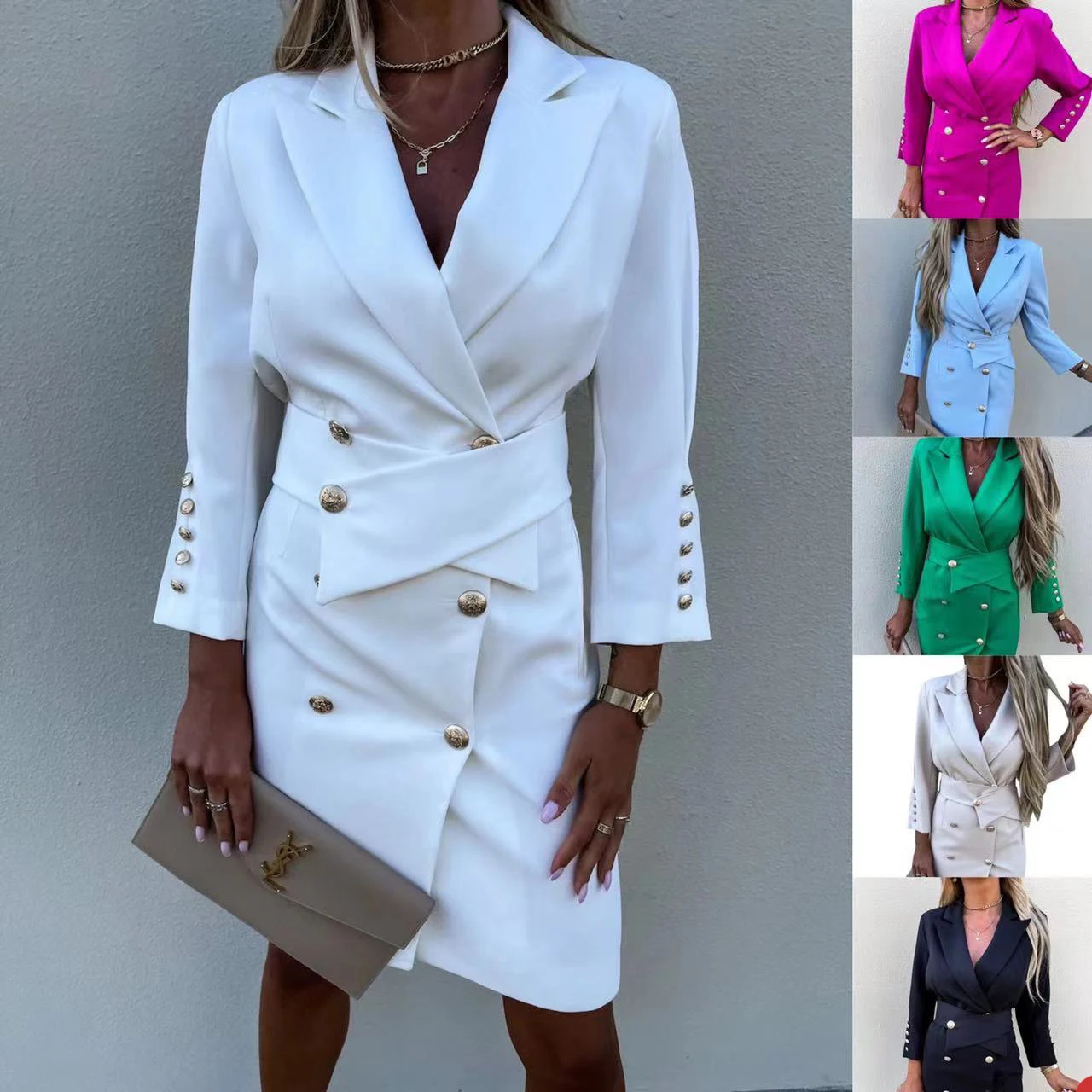 Blazer de Color caramelo para mujer, vestido blanco con doble botonadura para oficina, ocio, negocios, traje Formal hecho a medida, una chaqueta