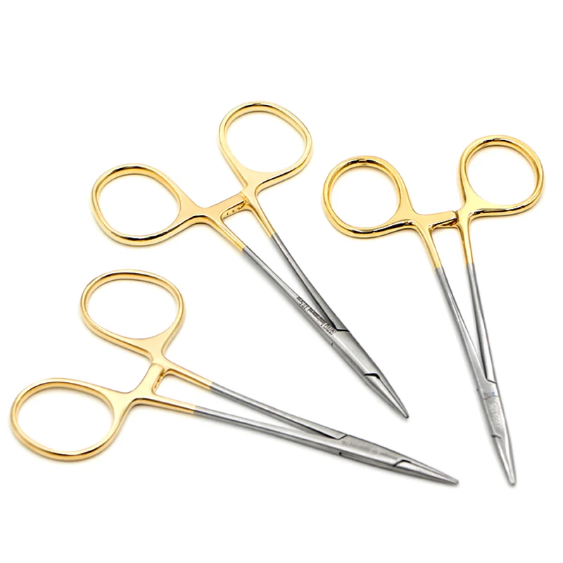 Tiangong gold handle needle holder stainless steel double eyelid surgery tool beauty plastic insert suture holding needle clamp