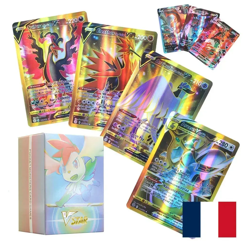 New 100pcs Pokemon Full Flash Card Vstar EX Vmax French Shiny Card TAG TEAM Games Trading Battle Collectible Cards Toys Gifts