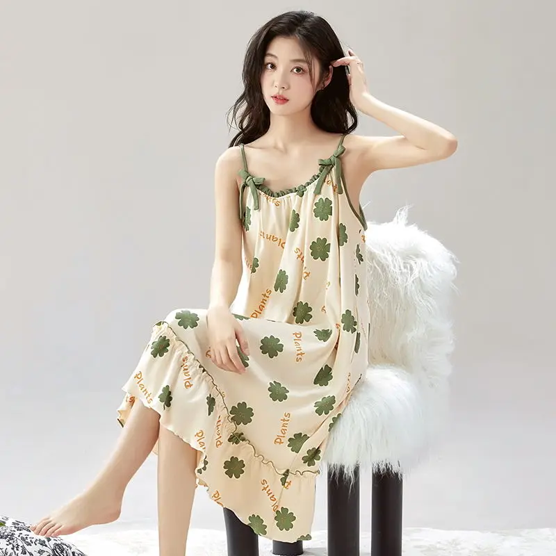 Pure Cotton Sexy Nightgown Women's Summer Suspender Pajamas Home Wear New Style Cute Sleepwear Japanese Dresses Korea Dress Slip