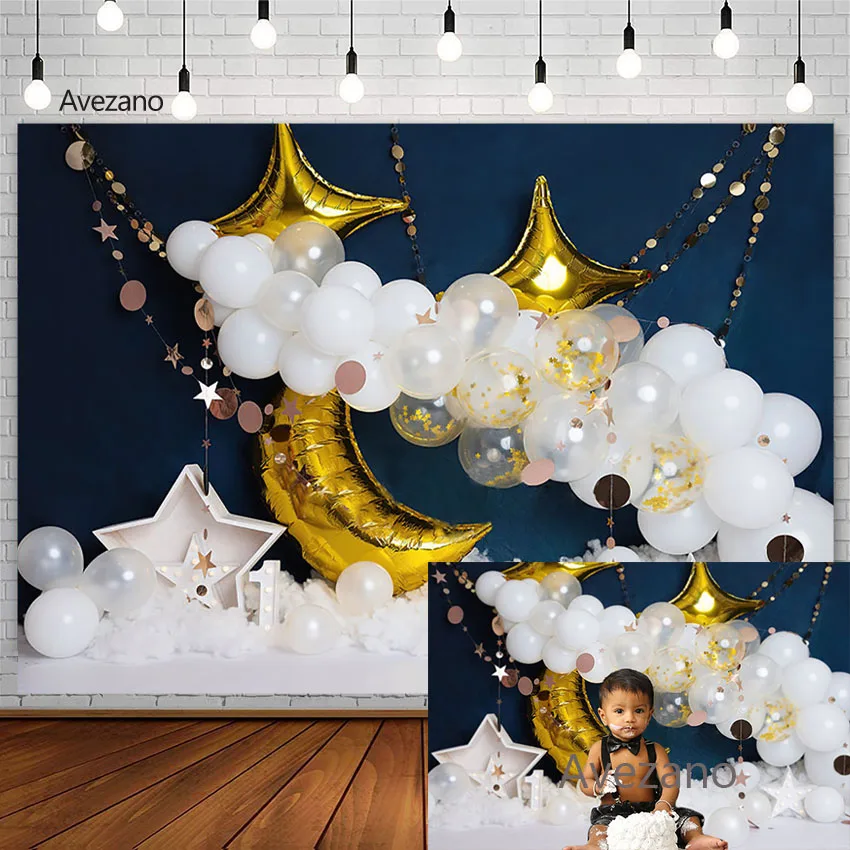 Avezano-Fondo de fotografía con globos, luna, estrella, nube, cumpleaños, bebé, Retrato, pastel, Smash, decoración para estudio fotográfico