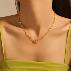 Exquisite Stainless Steel Square Water Droplet Zircon Necklace Pendant 18K PVD Plated Popular Sweet Romantic Jewelry