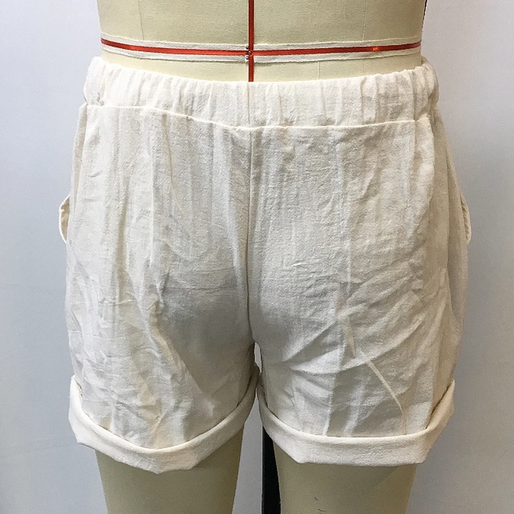 Vintage Linen Shorts For Men Summer Clothing Solid Color Causal Male Beach Short Pants Drawstring Loose Pants S-3XL