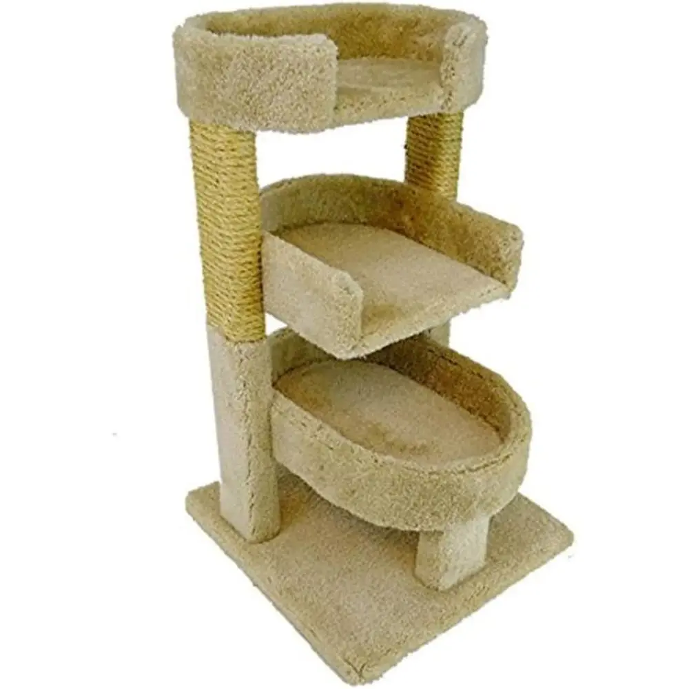 

Beige 33 Round Triple-Level Cat Perch Condo