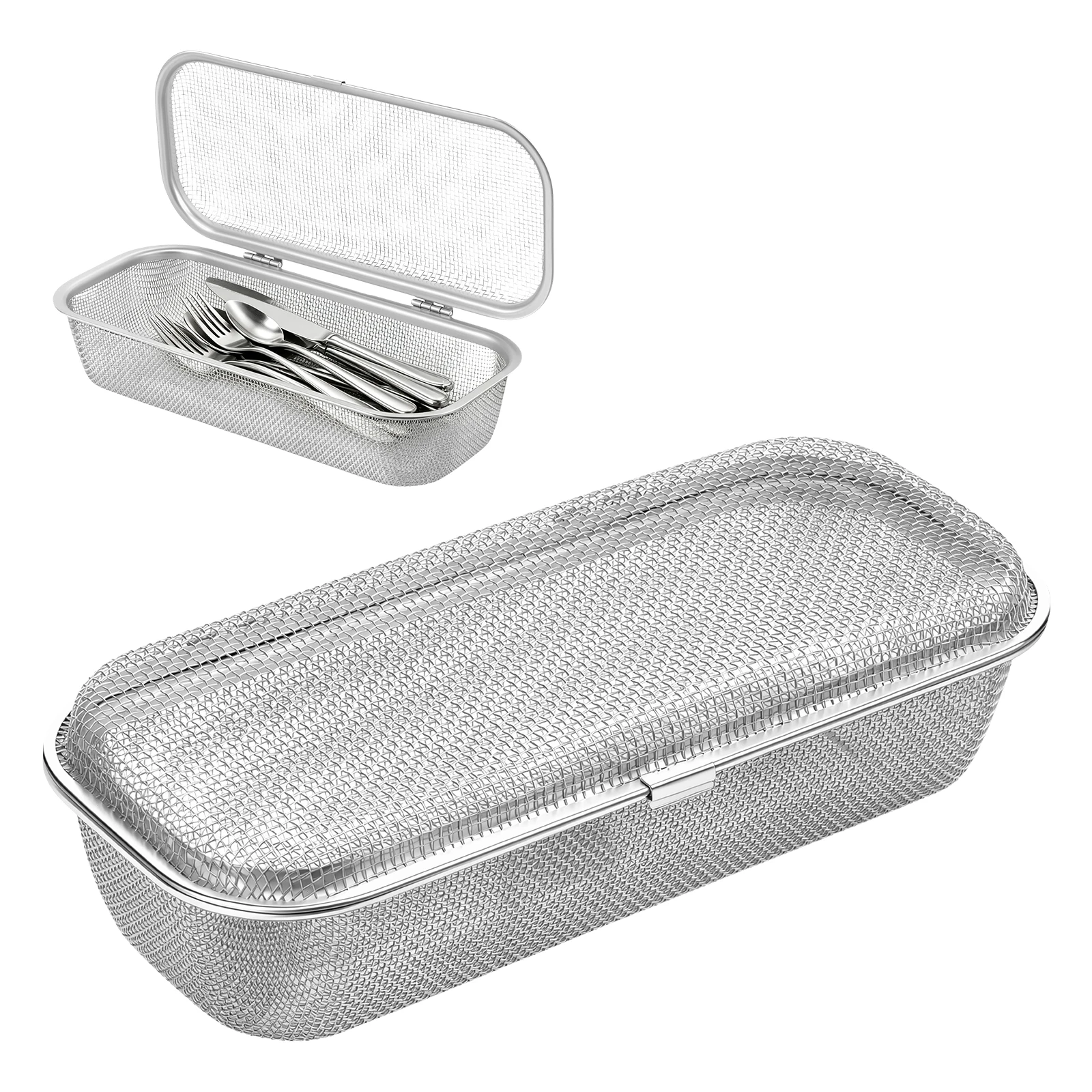 Dishwasher Basket 304 Stainless Steel Fine Mesh Silverware Holder Small Items Kitchen Tools Spoons Chopsticks Storage