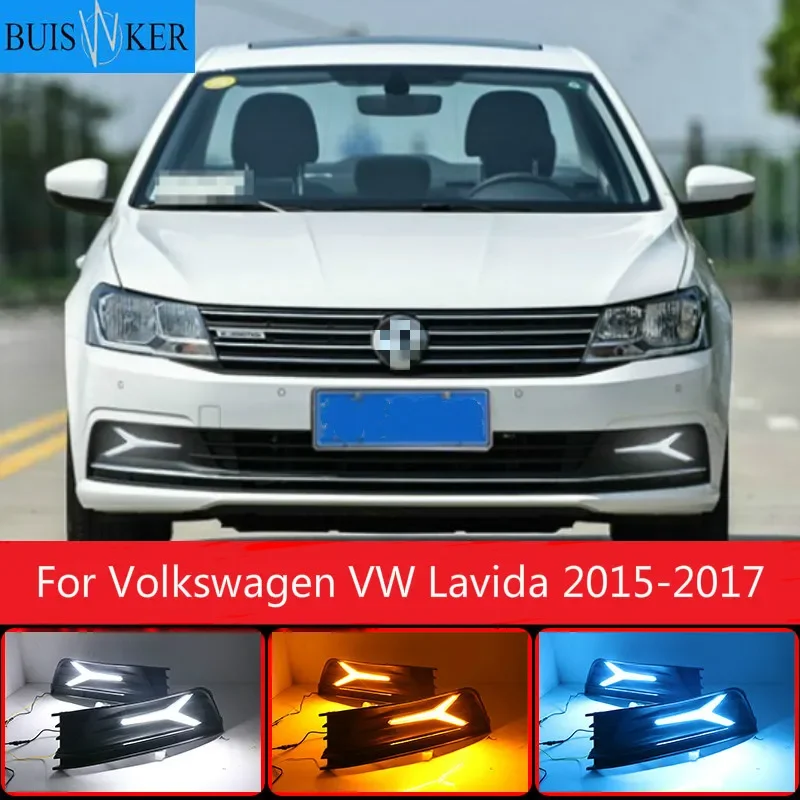 

1 Pair LED DRL Daytime Running Light For Volkswagen VW Lavida 2015-2017 with Yellow Trun Signal Light Blue Night Lamp
