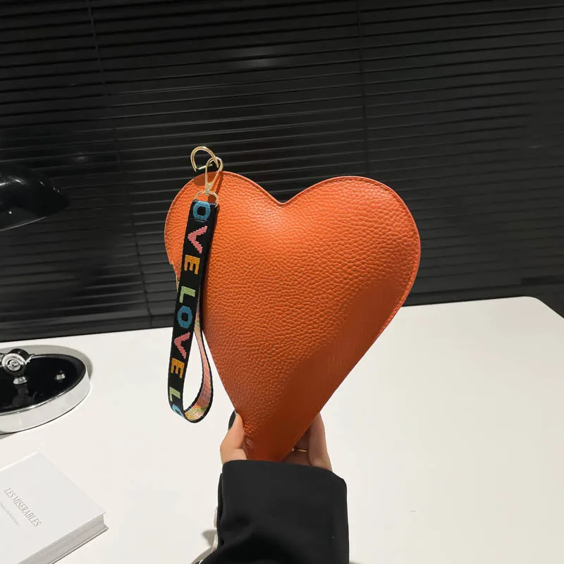 Cute Heart Shape Coin Purse Korean Fashion Pure Color PU Small Handbags Sweet Love Decorative Could Store Cellphone Bags view 5