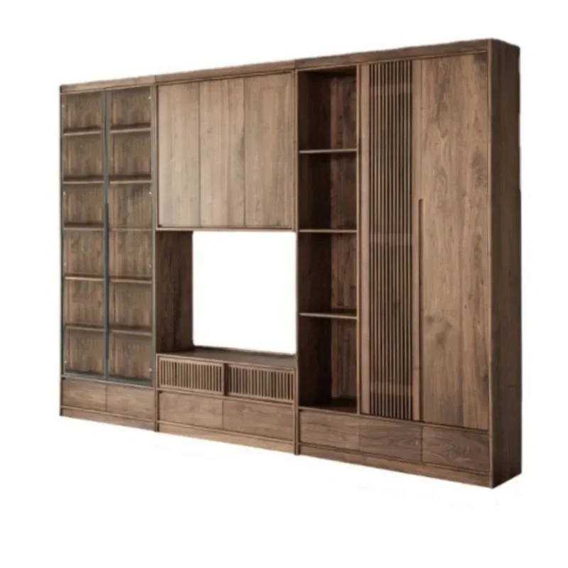 

North American black walnut solid wood TV cabinet floor cabinet Nordic Japanese living room all solid wood creative TV cabinet