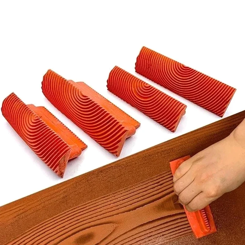 2Pcs/set Rubber Roller Brush Painting Tools Imitation Wood Graining Wall Painting Home Decoration Art Embossing DIY Graining
