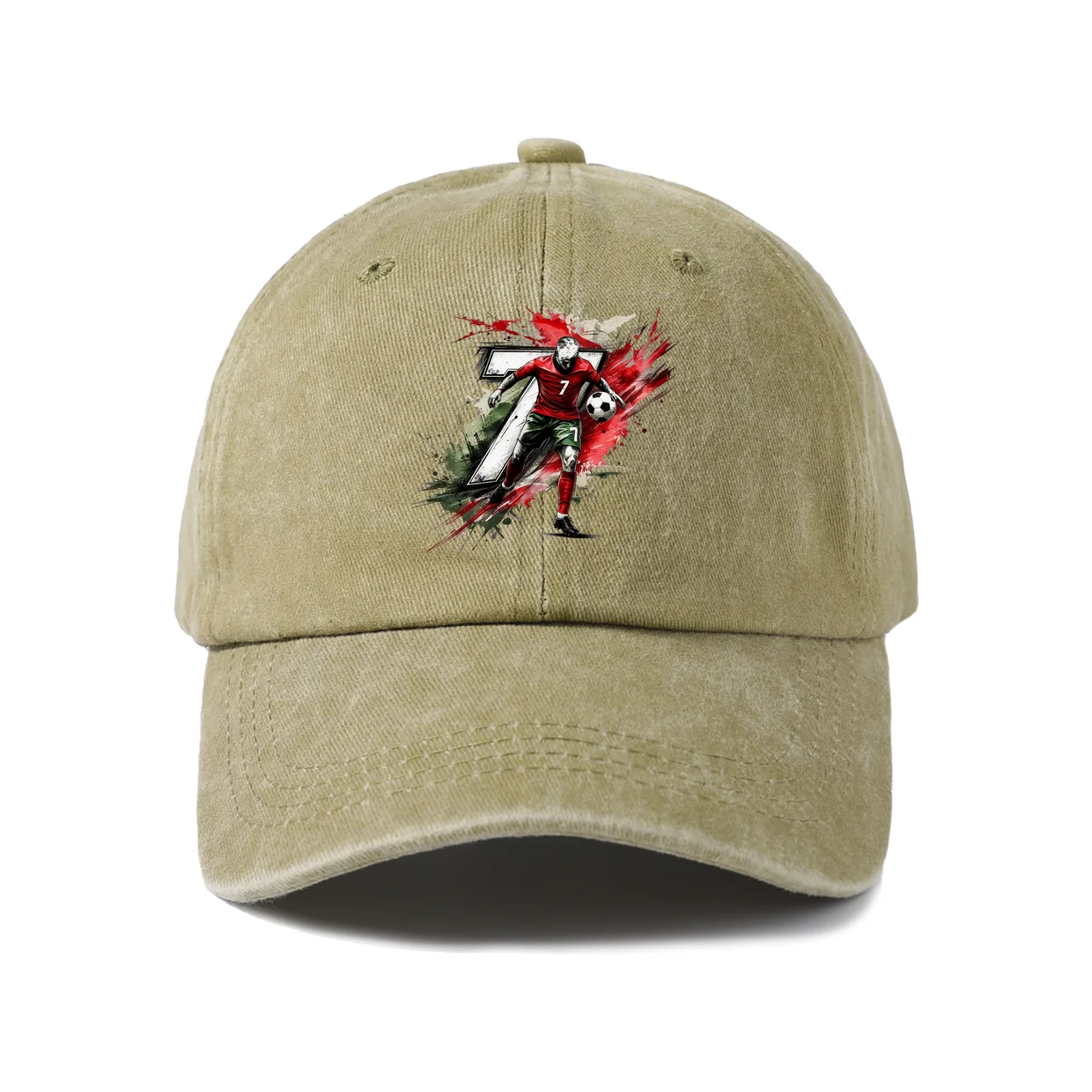Soccer Player Paint Splash Graphic Vintage Washed Baseball Cap, Adjustable Unisex Dad Hat for Men and Women