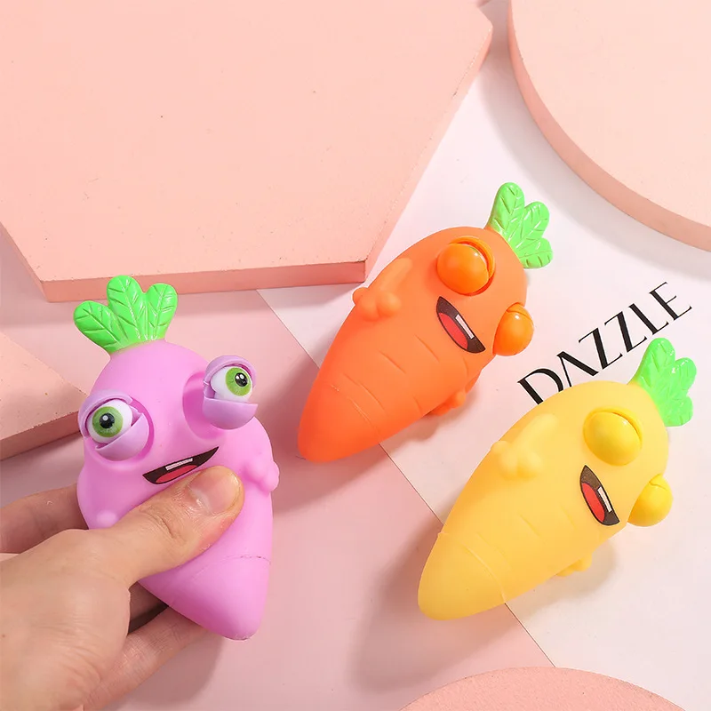 Carote Creative che fanno scoppiare gli occhi simpatici giocattoli per spremere la frutta per bambini silicone decompressione Stress Vent Explosive Squeeze Eye Toy