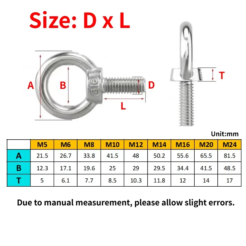 1pcs M12 M14 M16 M20 M24 316 Stainless Steel Welded Ring Eye Bolt Ring Hooking Screws for Rigging and Lifting Applications