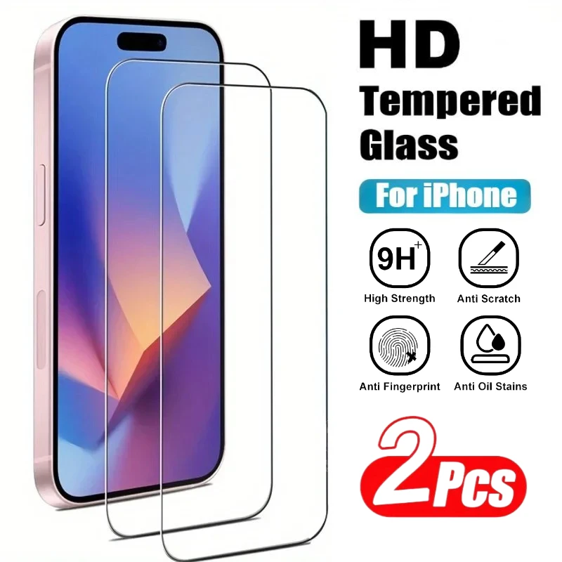 

2 шт. ультра прозрачное закаленное стекло для iPhone 17 16 15 14 Pro Max 16 15 Plus Защитная пленка для экрана iPhone 13 12 11 Pro 17 Air XR XS