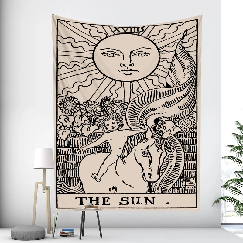 Mystic The Lovers Tarot Card Wall Tapestry Celestial Star Moon Aesthetic Wall Hanging Room Decor
