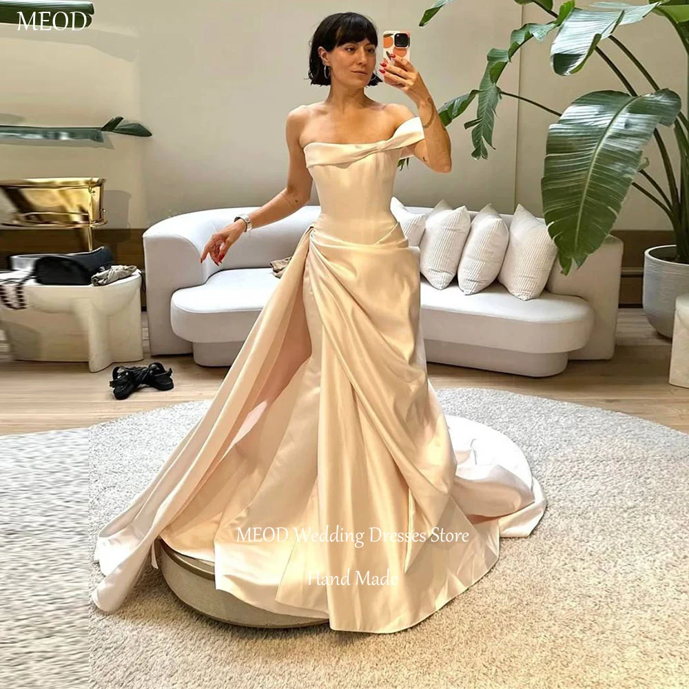 MEOD Satin Mermaid Elegant Wedding Dresses Bride Strapless Vestidos De Novia One Shoulder Fashion Floor Length Dress Customized