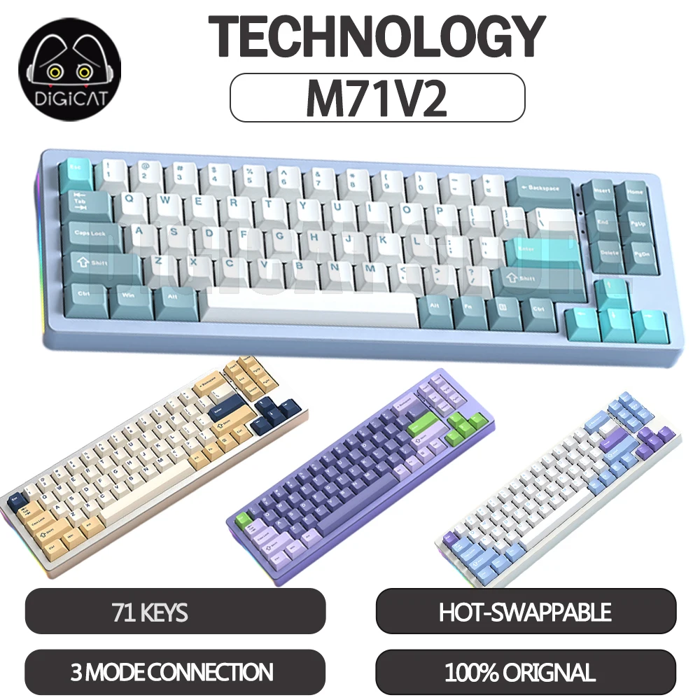 

Technology M71V2 Gamer Mechanical Keyboard 71Keys 3Mode USB/2.4G/Bluetooth Wireless Keyboard RGB Hot-Swap Gaming Keyboards Gift