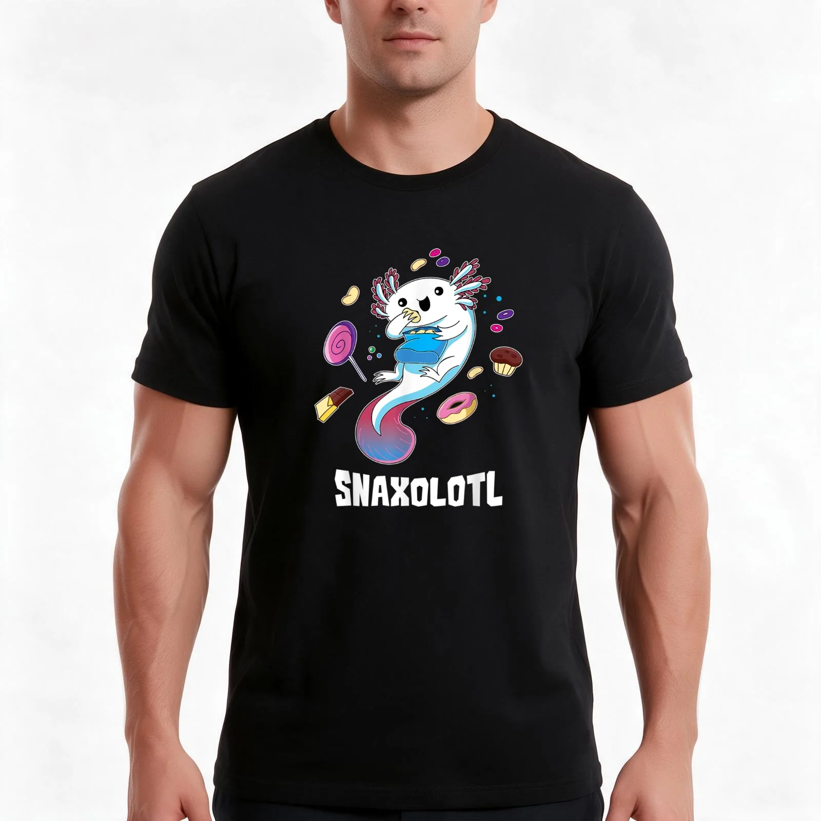 Snaxolotl Funny Kawaii Axolotl Food Lover Gift T-Shirt Summer Casual Cotton Tee Oversized Streetwear Tops Unisex Men Women